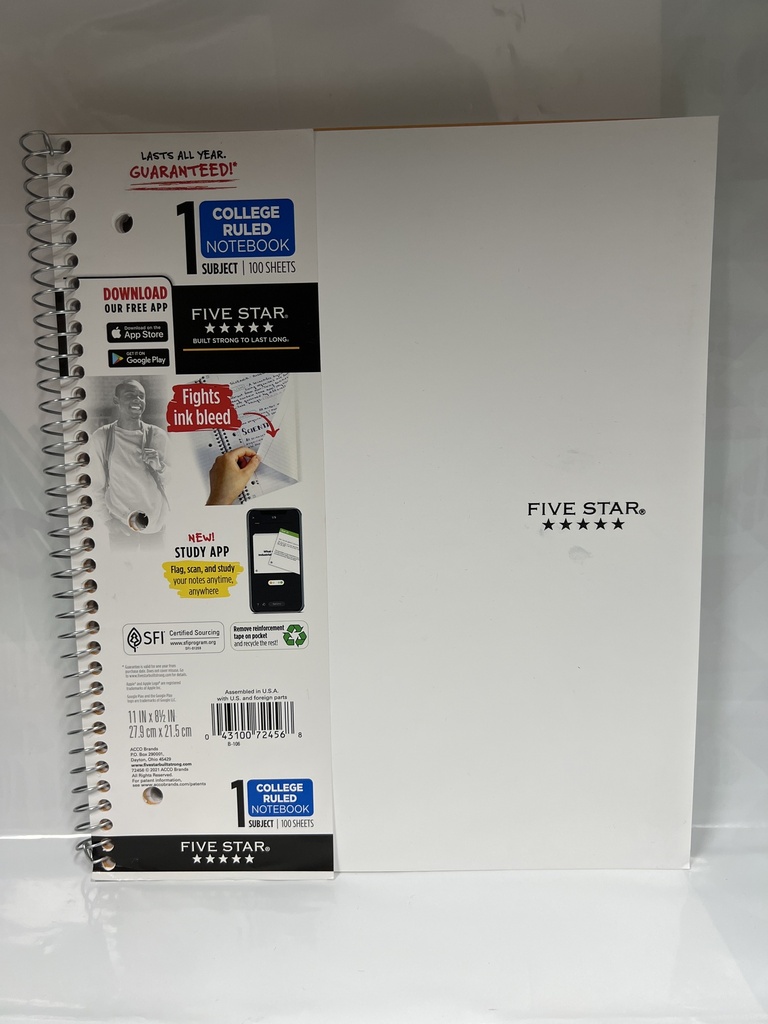 LIBRETA ESPIRAL FIVE STAR BLANCA 27.9X21.5CM