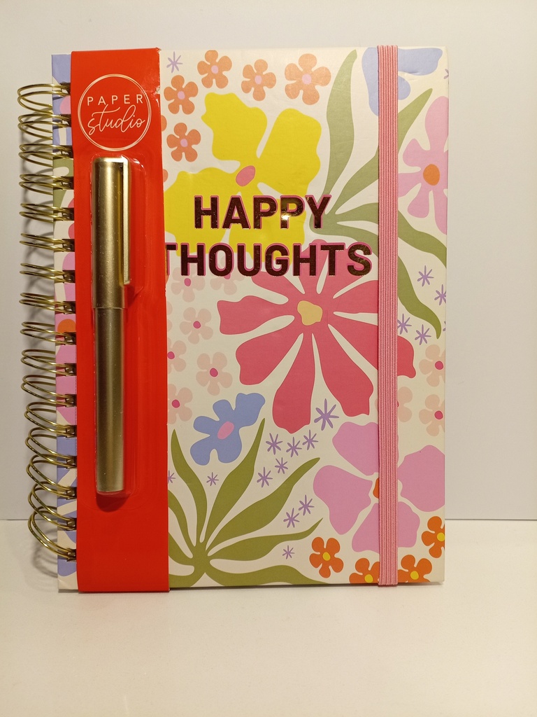 LIBRETA ESPIRAL DE FLORES CON LIGA Y BOLIGRAFO