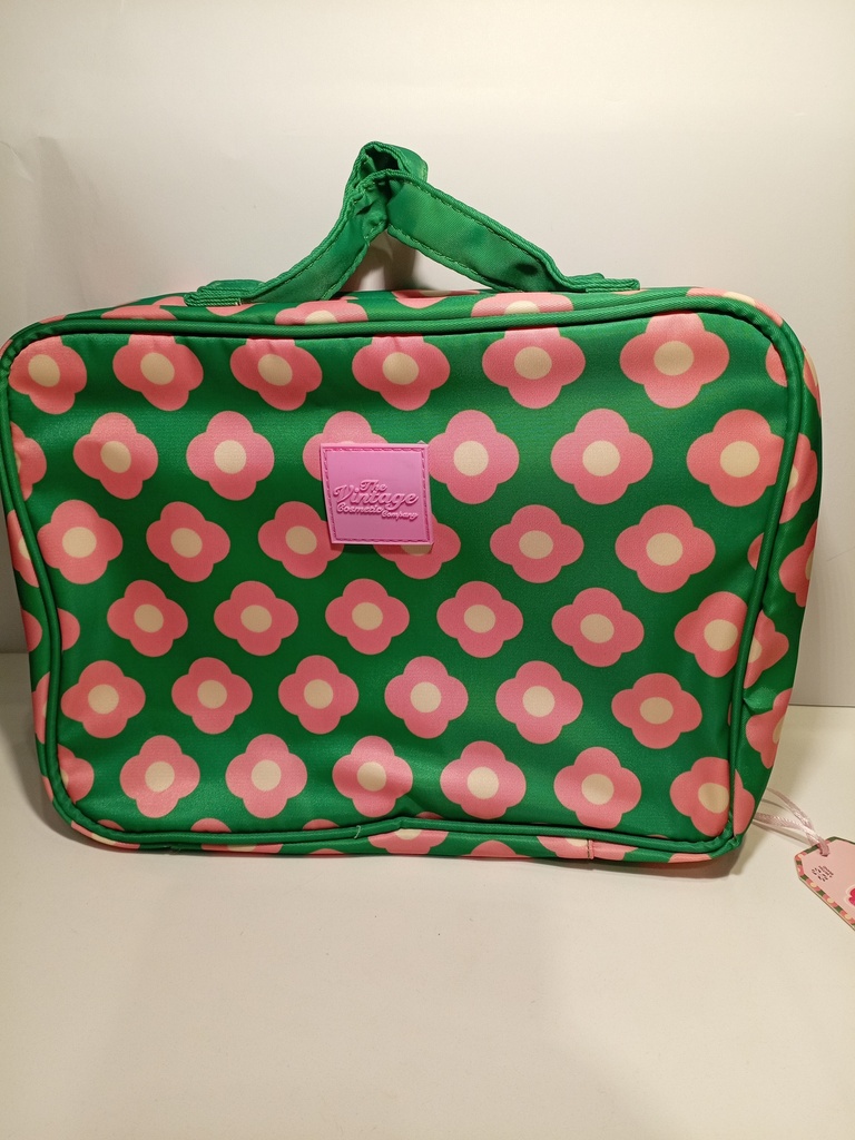BOLSO ORGANIZADOR PARA VIAJE VERDE DE FLORES ROSADAS 