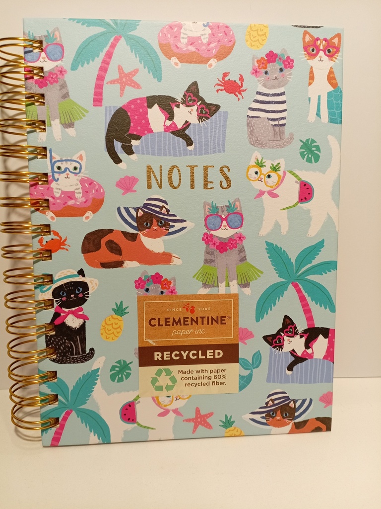 LIBRETA ESPIRAL MOTIVOS GATOS FONDO AZUL