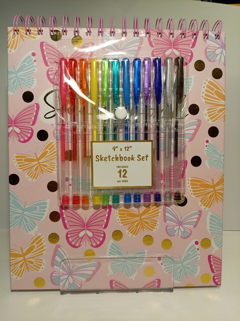 LIBRETA ESPIRAL SKETCH MARIPOSAS CON BOLIGRAFO DE GEL