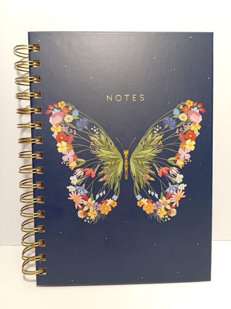 LIBRETA ESPIRAL DE NOTAS MARIPOSA FONDO AZUL