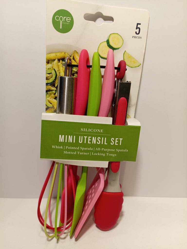 SET DE UTENCILIOS DE COCINA 5 UNI. ROSADO CON VERDE