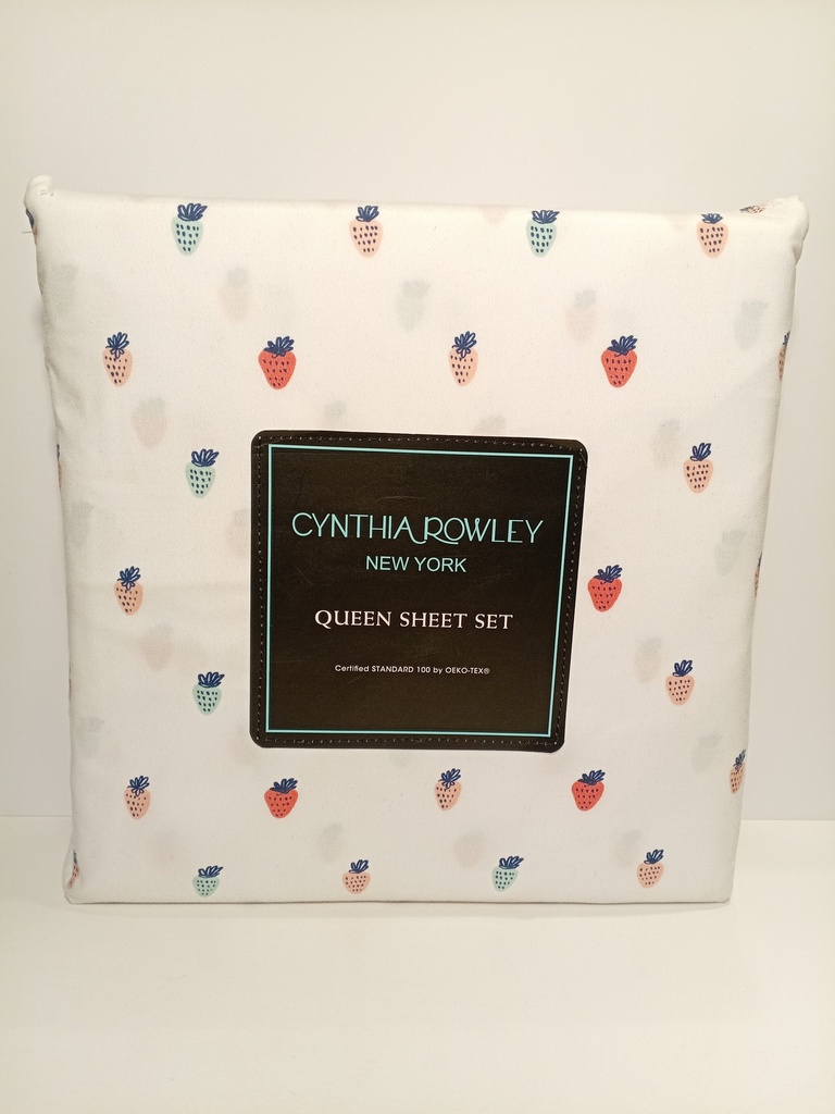 JUEGO DE SABANAS QUEEN FRESAS CON FONDO BLANCO