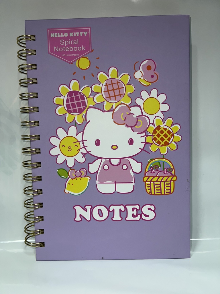 CUADERNO ESPIRAL HELLO KITTY  FLORES FONDO MORADO
