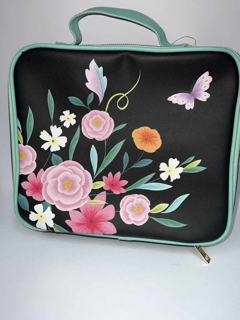 BOLSO PORTACOSMETICOS NEGRO DE FLORES