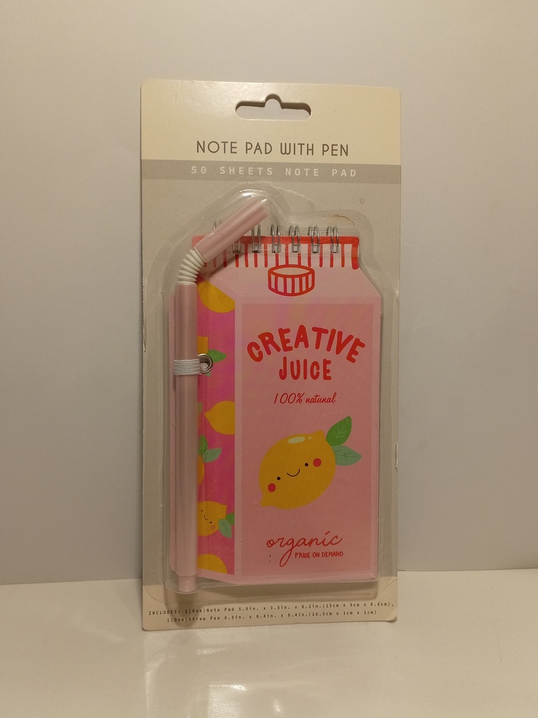 BLOCK DE NOTA CON BOLIGRAFO FORMA DE JUGO ROSADO