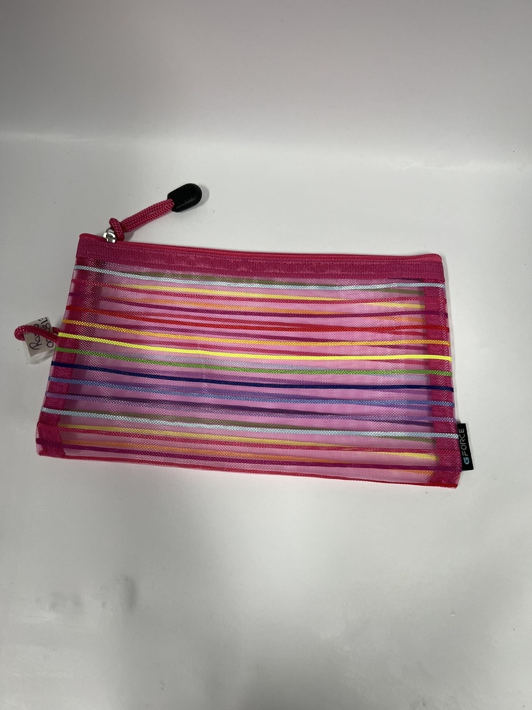 CARTUCHERA ROSADA CON RAYAS DE COLORES