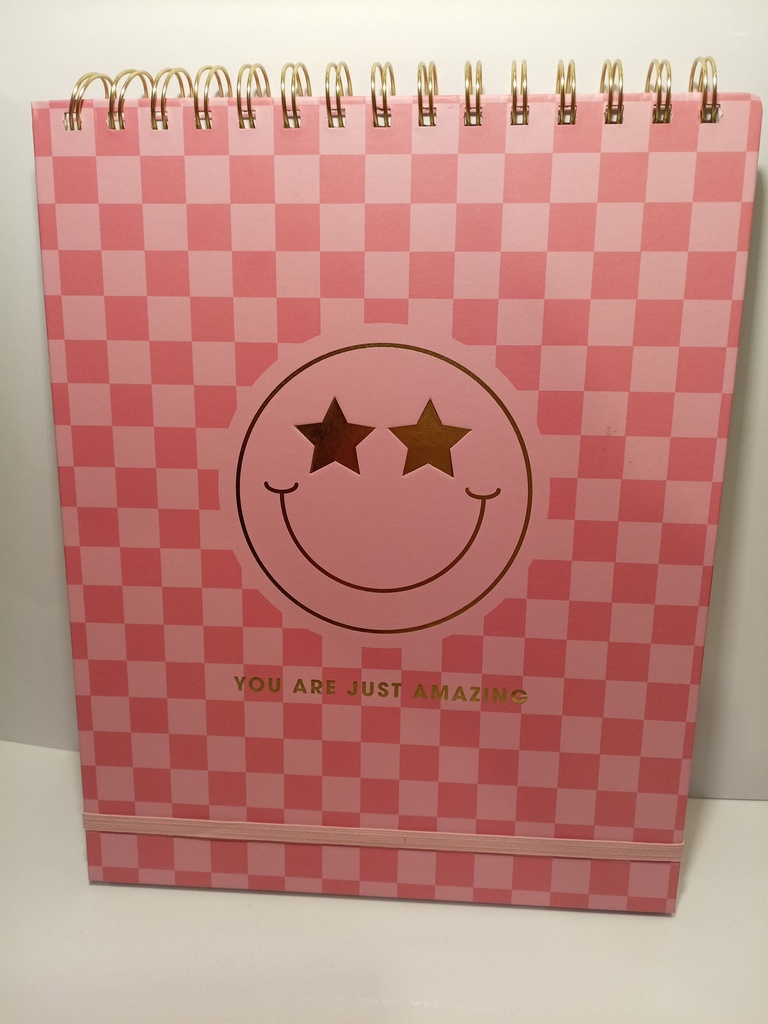 LIBRETA DE CUADROS ROSADO CARA FELIZ