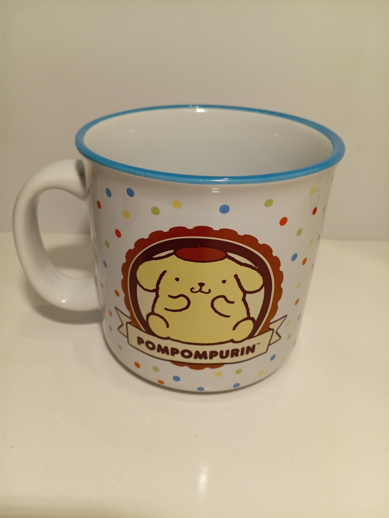 TAZA POMPOMPURIN BLANCA BORDE AZUL