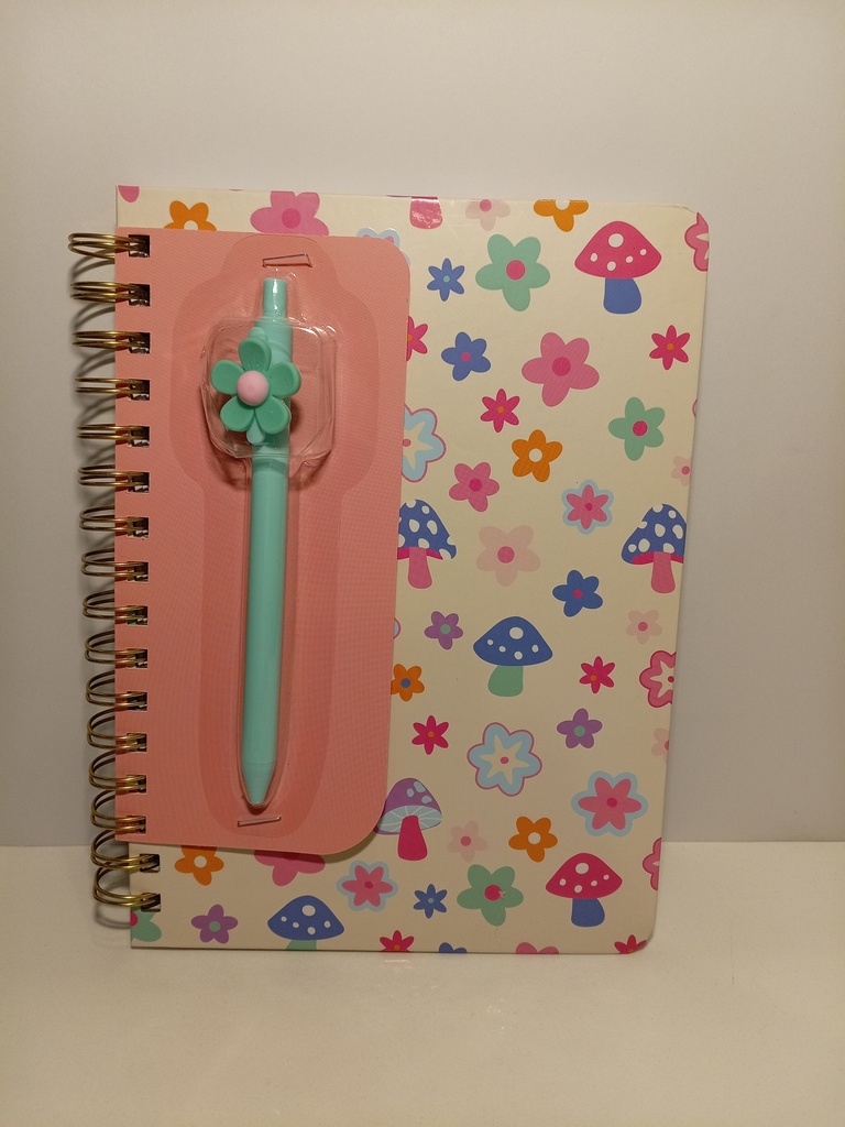 LIBRETA ESPIRAL FLORES Y HONGOS CON BOLIGRAFO