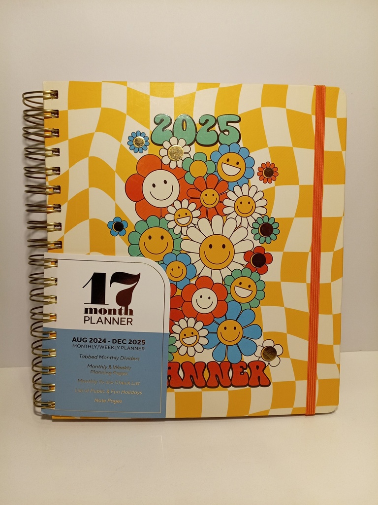 PLANIFICADOR ESPIRAL CUADROS BLANCOS/AMARILLOS Y GIRASOLES 2025