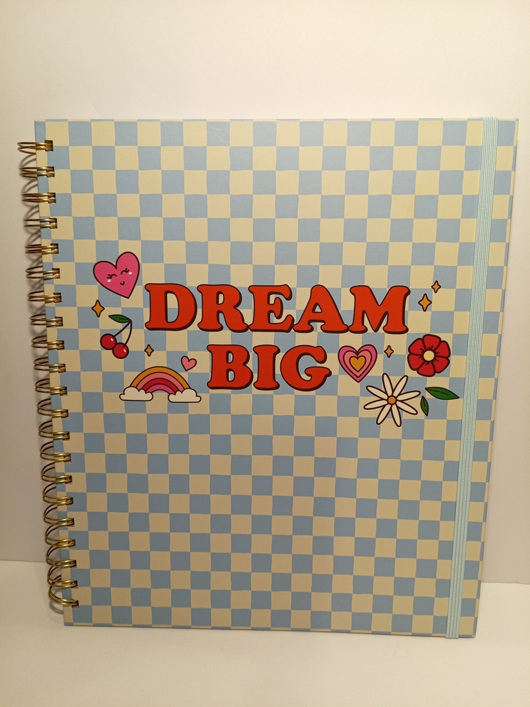 LIBRETA ESPIRAL DE CUADROS AZULES DREAM BIG