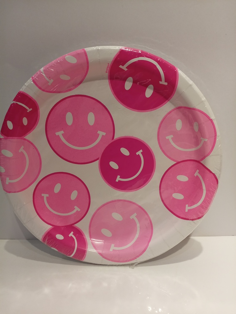 PLATOS DE CARTON CARA FELIZ FUCSIA 10 UNI. 21.9CM