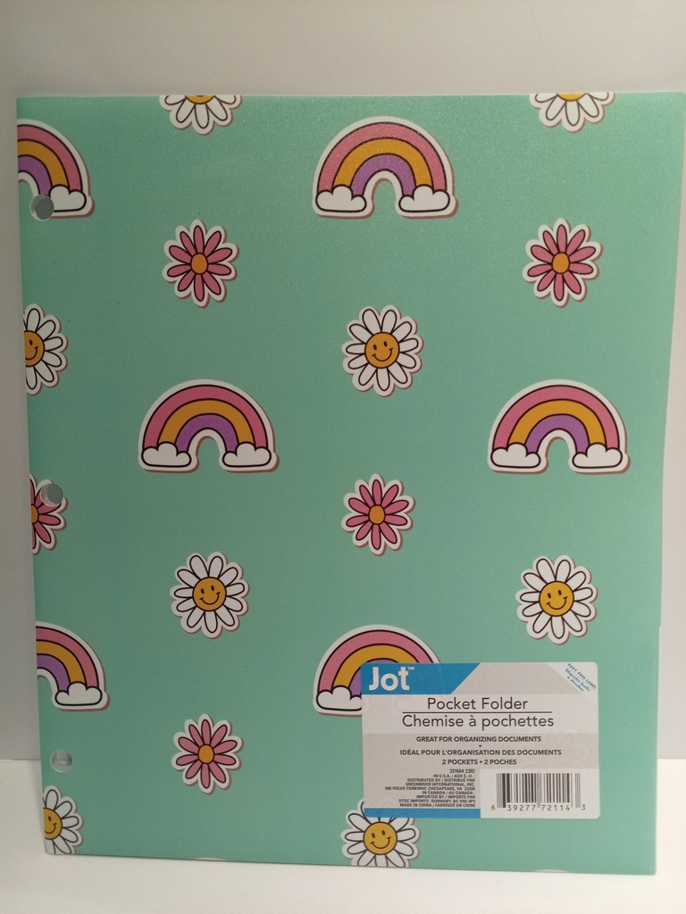 CARPETA VERDE CON FLORES Y ARCOIRIS