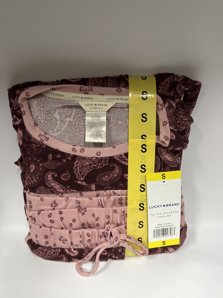 PIJAMA LUCKY BRAND BURGUNDY PAISLEY SET DE 4 PZS TALLA S 