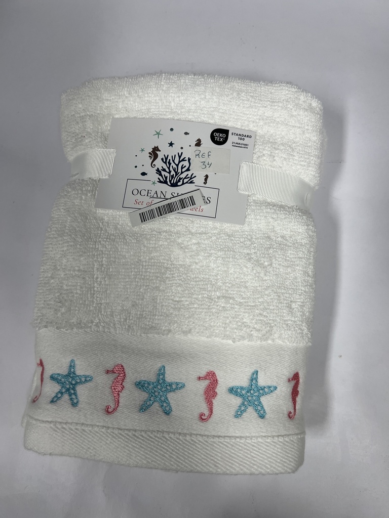 SET DE 2 TOALLAS DE MANO OCEAN SHORES BLANCA CABALLOS DE MAR