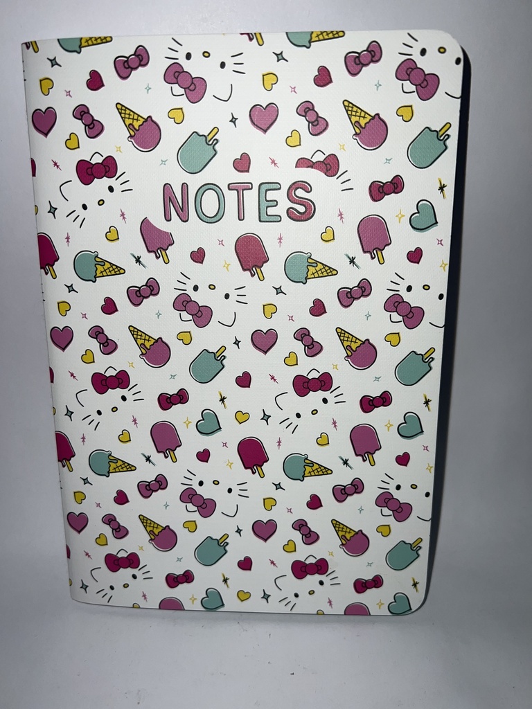 LIBRETA DE NOTAS FONDO BLANCO CARA DE HELLO KITTY HELADOS Y LAZOS