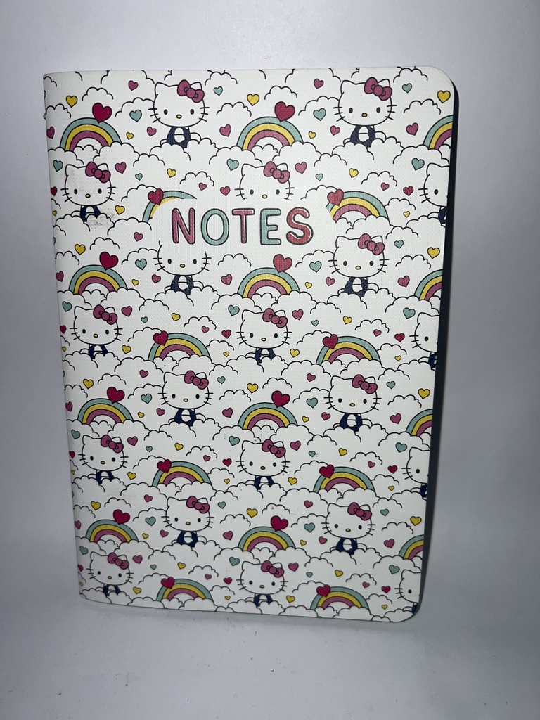 LIBRETA DE NOTAS FONDO BLANCO CARA DE HELLO KITTY ARCOIRIS