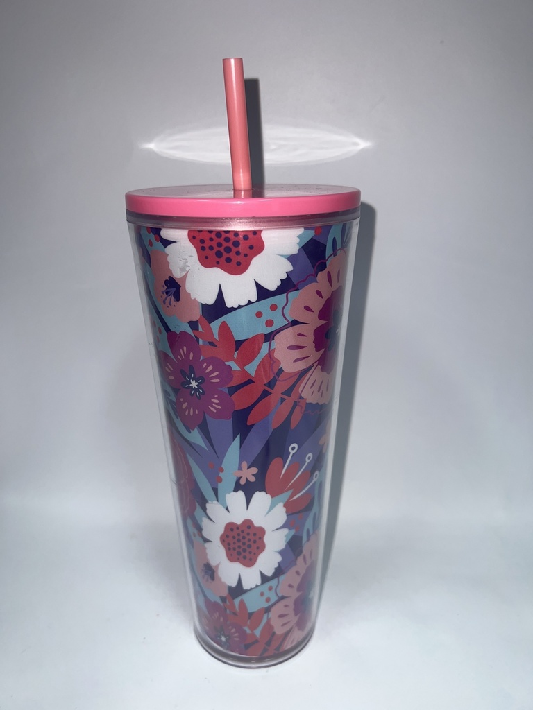 VASO CON PITILLO ROSADO CON FLORES