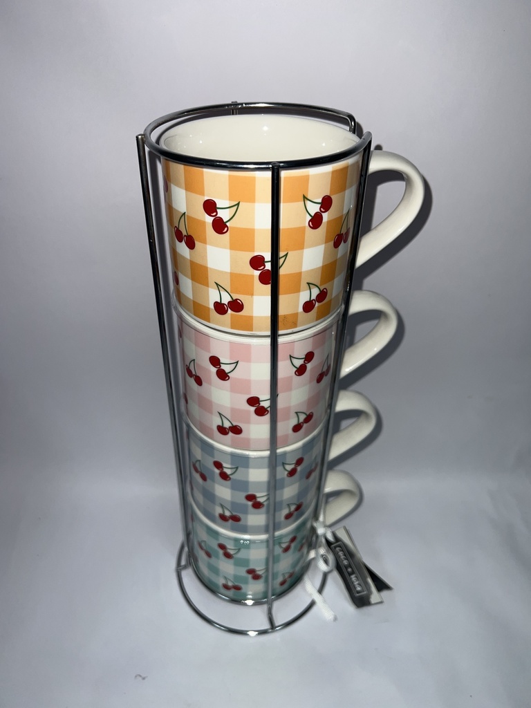 SET DE 4 TASAS DE COLORES CON CEREZAS 