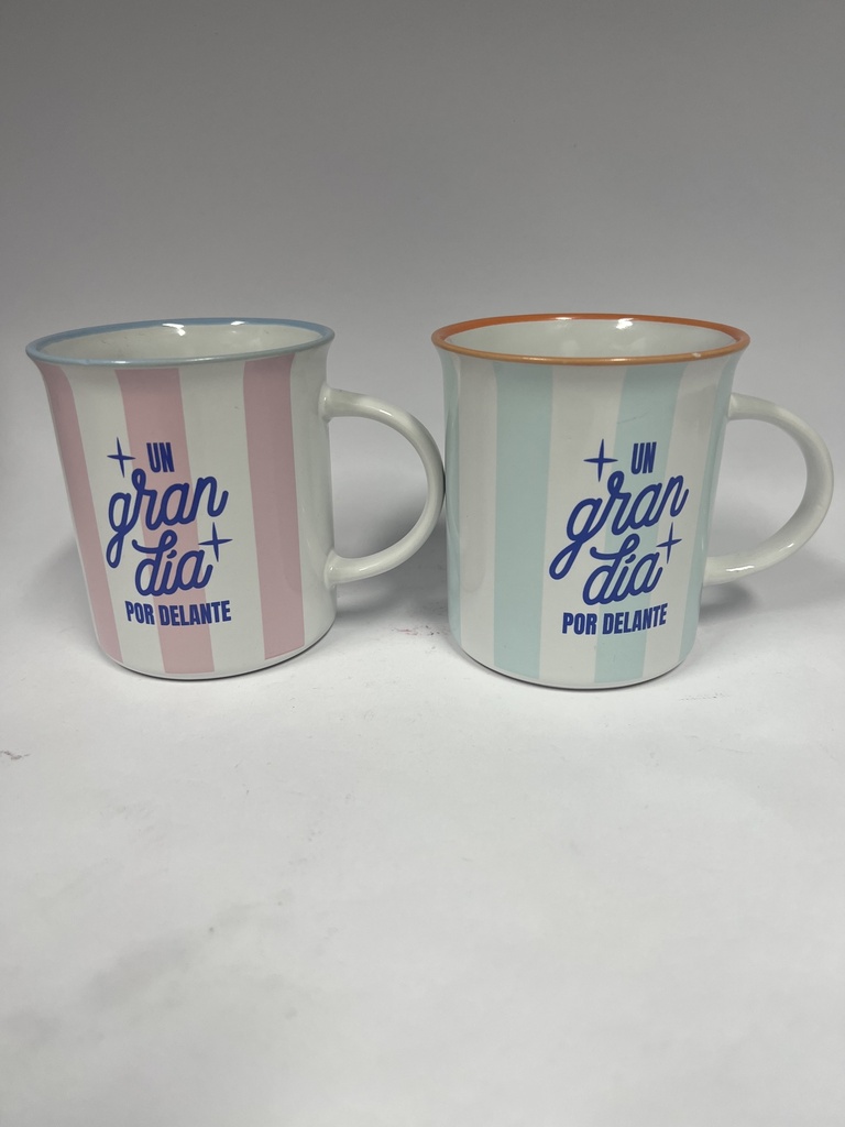 TAZA MR.WONDERFUL UN GRAN DIA POR DELANTE ROSADA Y AZUL