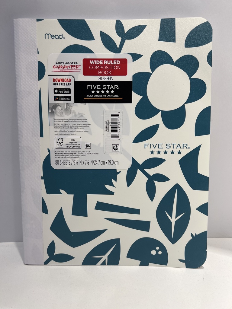 LIBRETA EMPASTADA FIVE STAR BLANCA CON FLORES VERDES