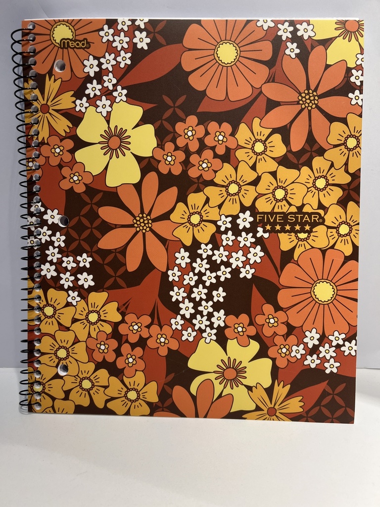 LIBRETA ESPIRAL FIVE STAR FLORES NARANJAS/AMARILLAS Y BLANCAS 27.9CMX21.50CM