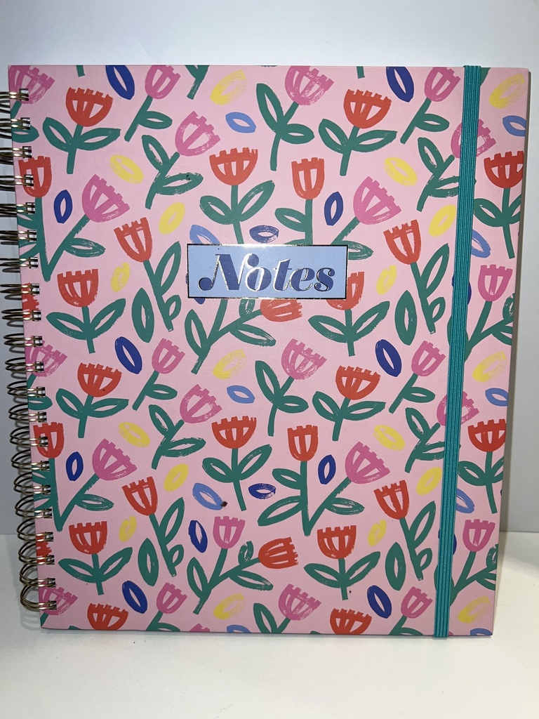 LIBRETA ESPIRAL NOTES DE FLORES FONDO ROSADO
