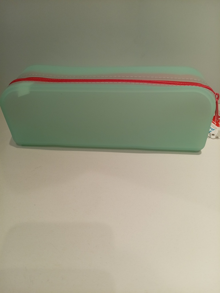 CARTUCHERA DE SILICON TURQUESA CIERRE ROSADO