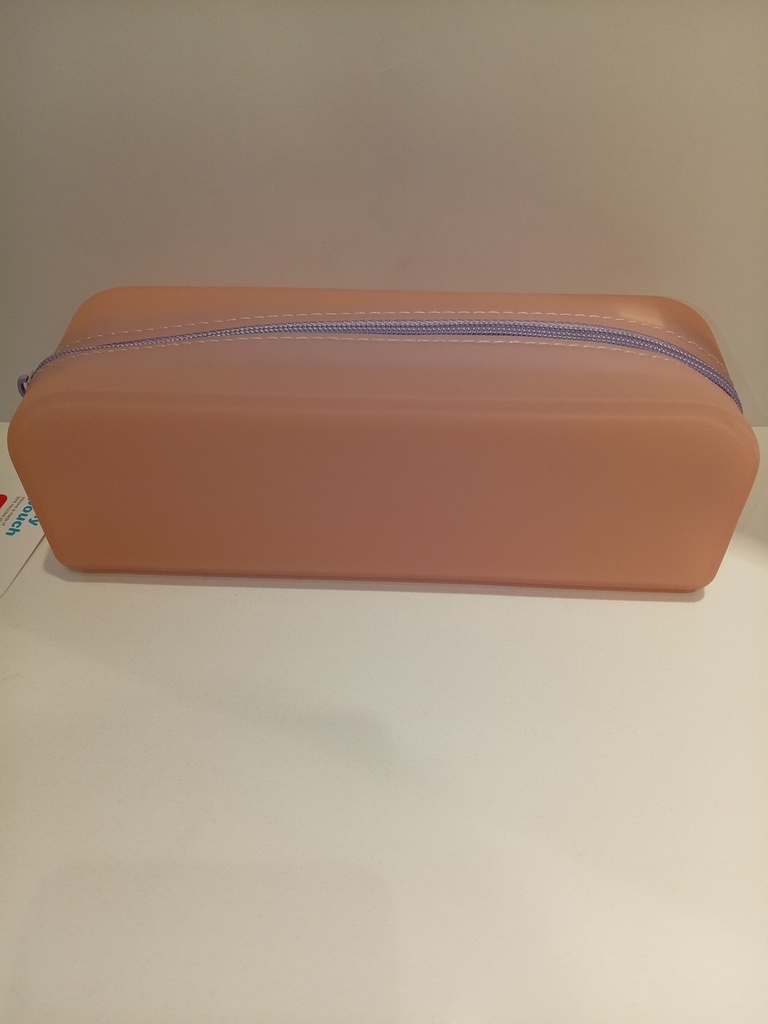 CARTUCHERA DE SILICON ROSADA CIERRE MORADO