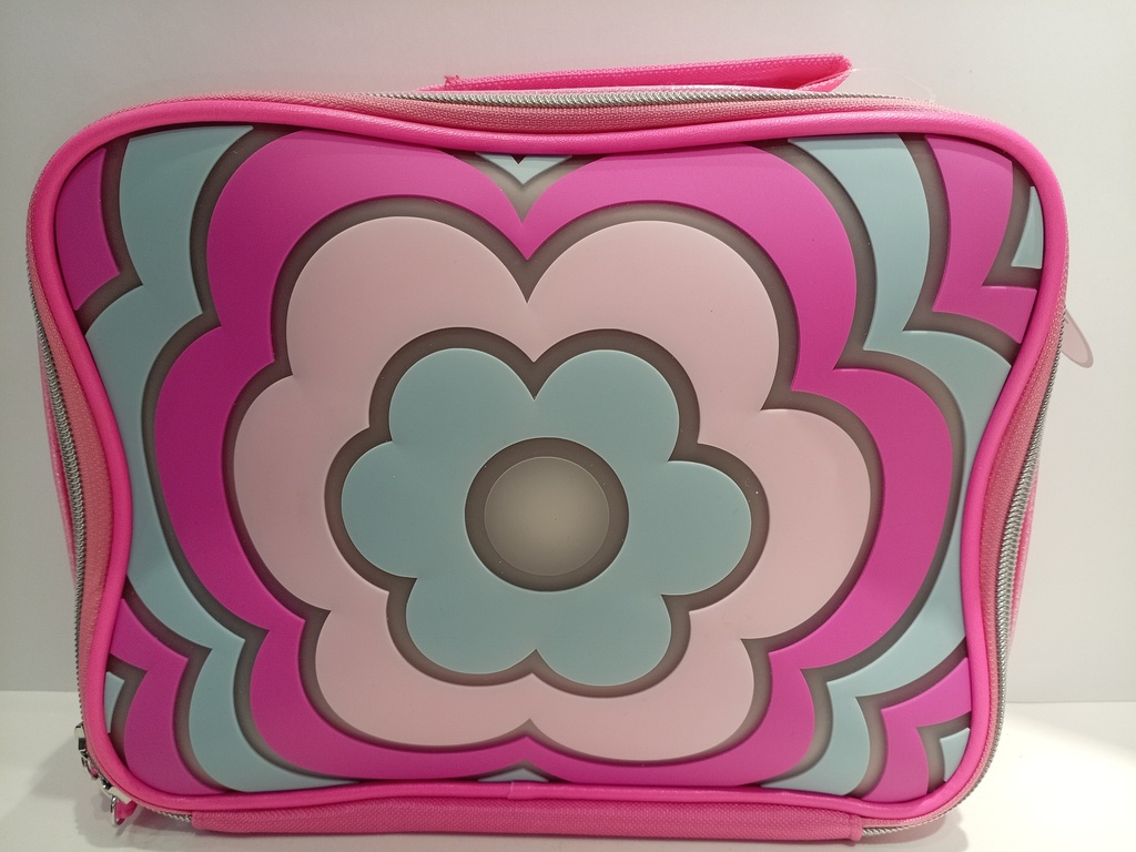 LONCHERA CHASING RAINBOWS ROSADA CON FLOR DE COLORES 