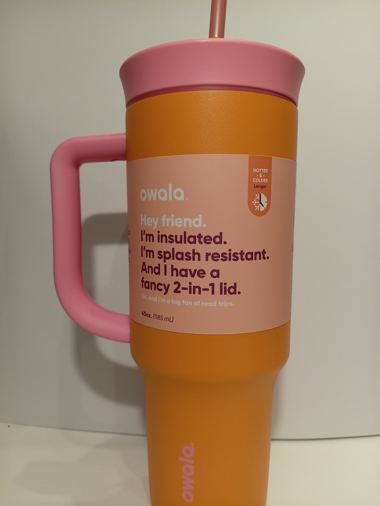 TERMO CON PITILLO OWALA NARANJA TAPA ROSADA 40 ONZ. 