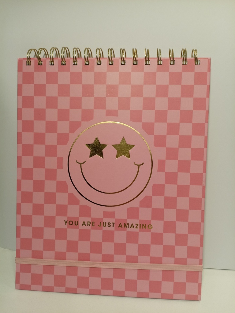 SKETCH LIBRETA DE CUADROS ROSADOS Y CARA FELIZ