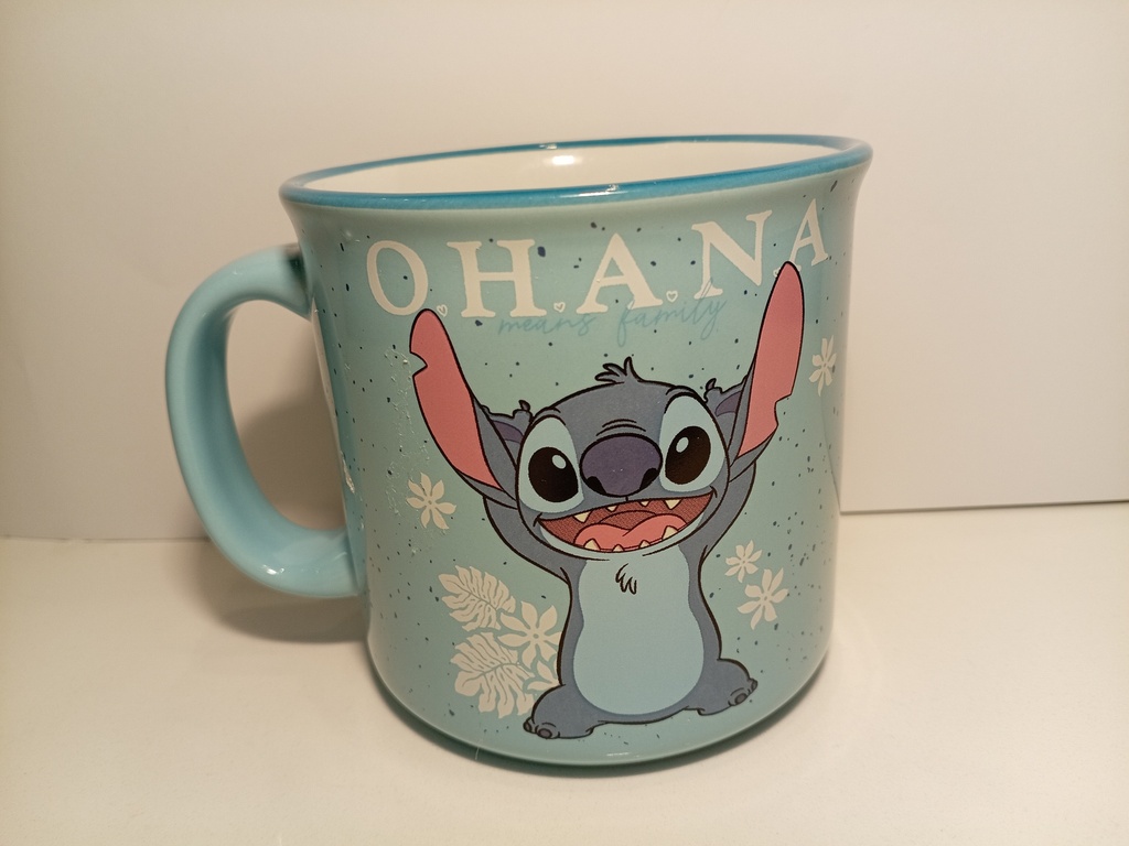 TAZA STITCH OHANA FONDO AZUL CLARO