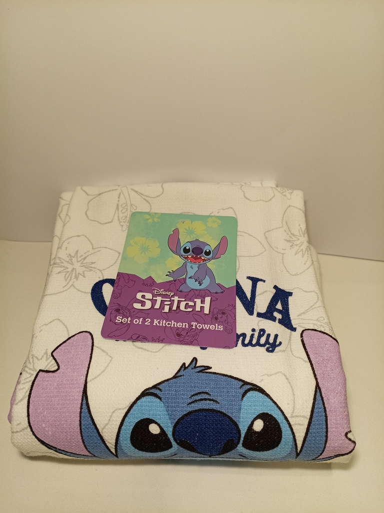 SET DE 2 PAÑOS DE COCINA STITCH FLORES/FONDO BLANCO