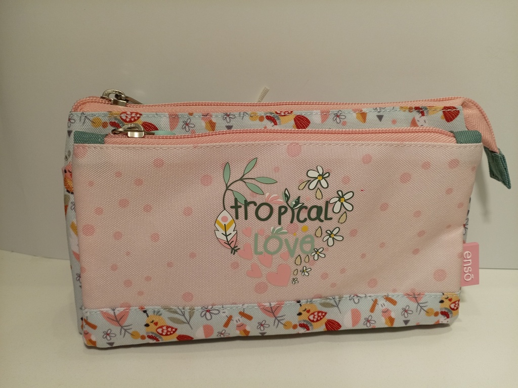 CARTUCHERA ENSO PORTATODO TROPICAL LOVE 2 CIERRES 
