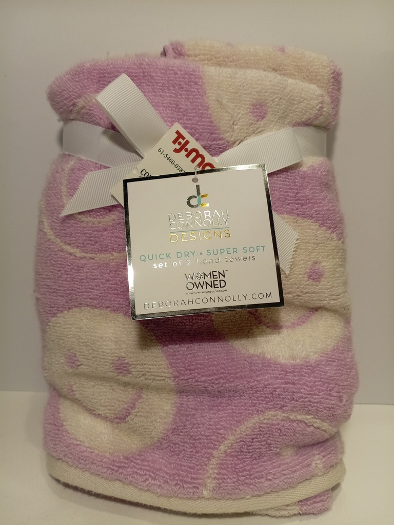 TOALLA DE MANO DEBORAH CONNOLLY CARA FELIZ FONDO MORADO