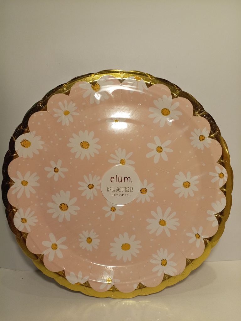 PLATOS DE CARTON ELUM 16 UNI.  MARGARITAS BLANCAS