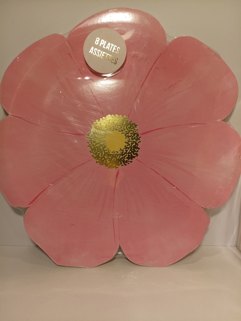 PLATOS DE CARTON FORMA DE FLORES 24CM 8 UNI.