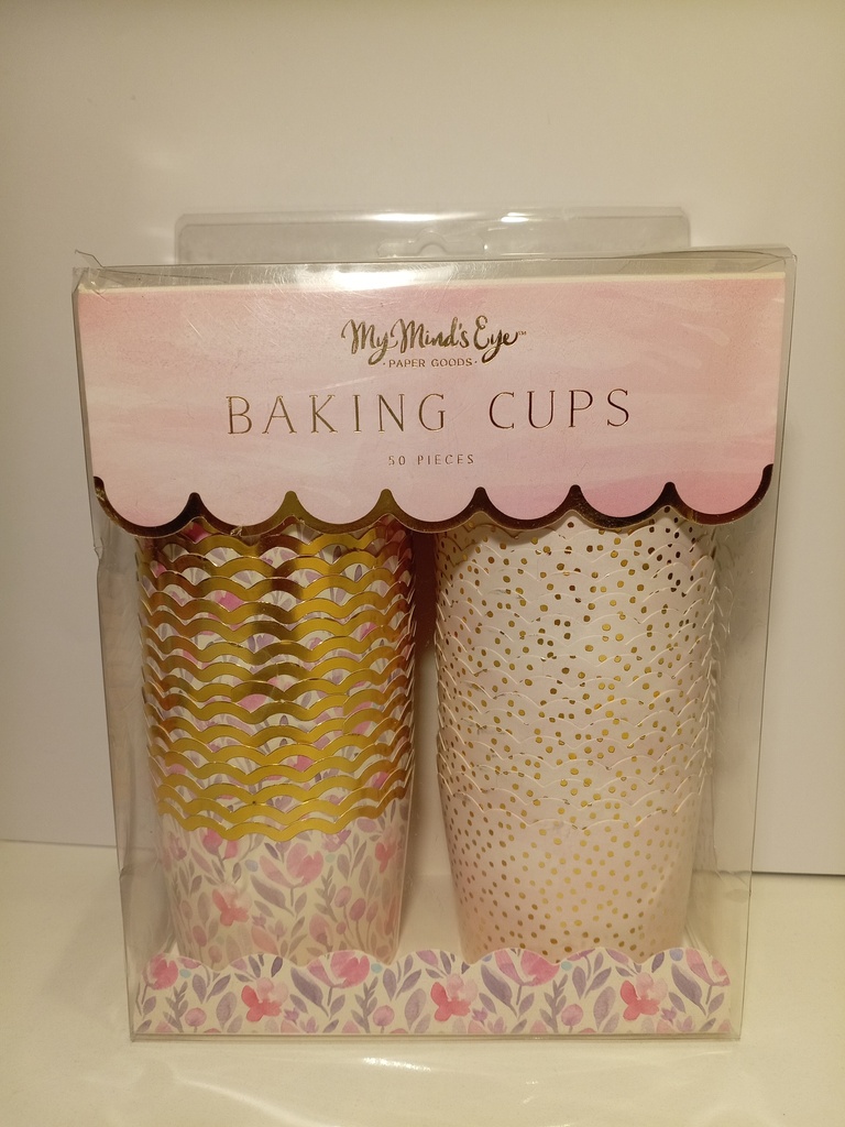  CAJA DE 50 TAZAS PARA HORNEAR ROSADA CON PUNTOS DORADOS 5OZ 