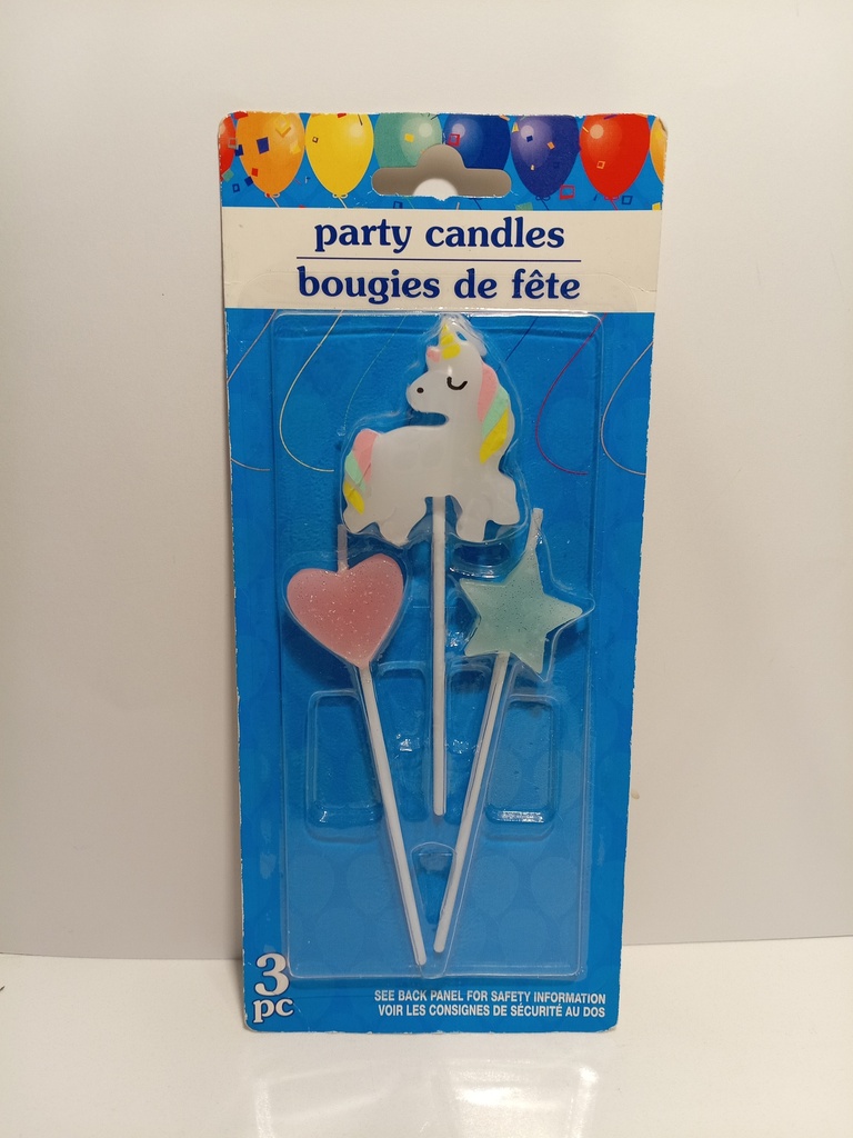 VELAS DE CUMPLEAÑOS DE UNICORNIO SET DE 3