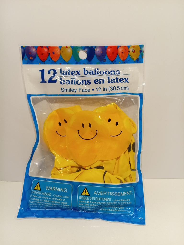 PAQUETE DE GLOBOS CARA FELIZ 12 UNIDADES 