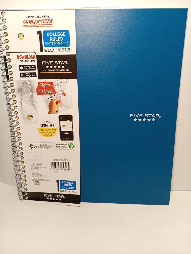 LIBRETA ESPIRAL FIVE STAR AZUL OSCURO 27.9x21.5CM