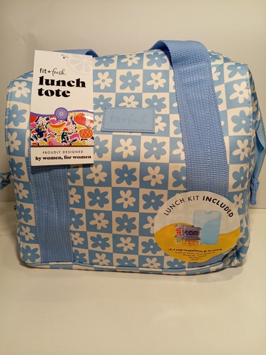 LONCHERA CON ENVASES AZUL DE FLORES