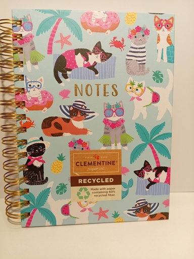 LIBRETA ESPIRAL MOTIVOS GATOS FONDO AZUL