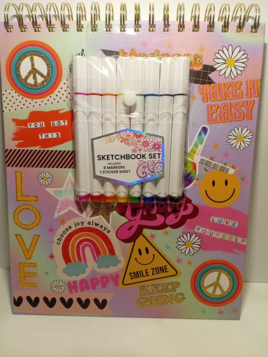 LIBRETA ESPIRAL SKETCH GOOD VIBES CON MARCADORES