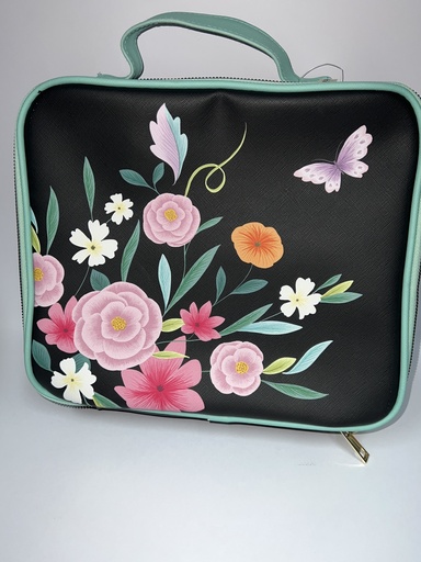 BOLSO PORTACOSMETICOS NEGRO DE FLORES