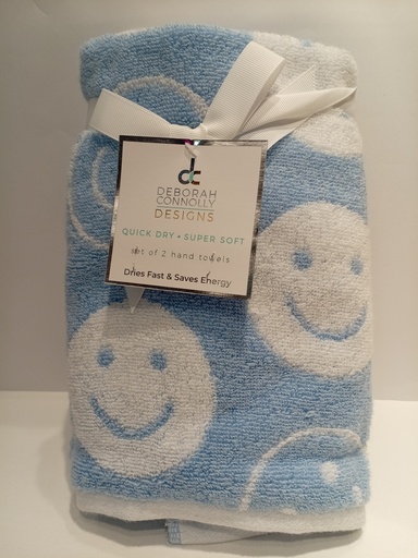 SET DE 2 TOALLA DE MANO AZUL CARA FELIZ DEBORA CONNOLLY 