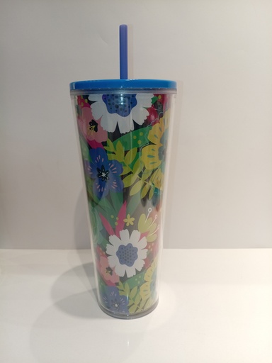 TERMO CON PITILLO FLORES TAPA AZUL 24 ONZ BANDO 